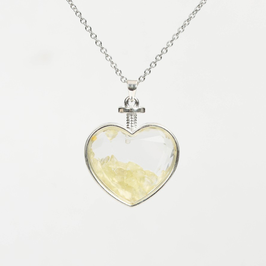 Crystal Chips In Heart Glass Pendant Necklace